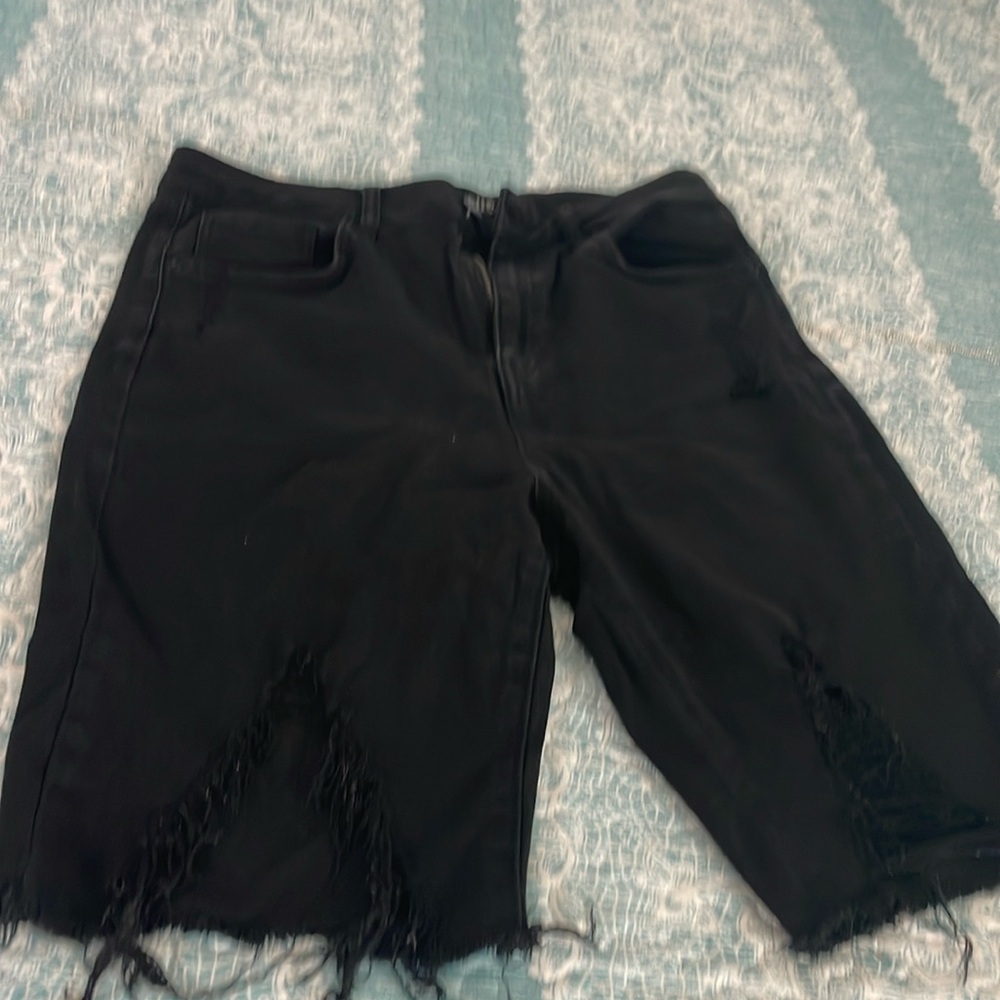 Black denim bermudas